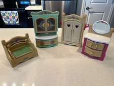 Fisher Price Briarberry Bears Furniture Lot Chair China Cabinet Dresser Vanity
