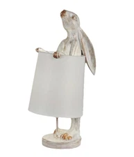 BEATRIX BUNNY RABBIT WHIMSICAL TABLE RESIN LAMP 17” WHITE SCALLOPED SHADE