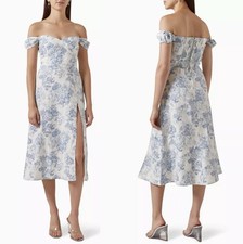 Reformation Bridgton Floral Off the Shoulder Linen Midi Dress Teacup Size 8 NWT