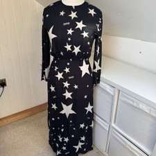 Rixo Midi Dress Size XS 8 Black & White Star Print Midi 3/4 Length Sleeves Alice