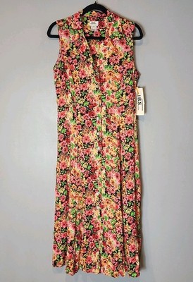 Vtg JBS Maxi Shirt Resort Dress Floral Sz 12P Boho Cottage Fairy 90s NWT Wedding