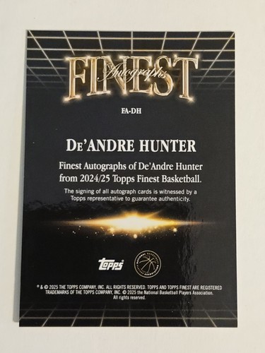 2025 Finest Autographs De'Andre Hunter SP 47/50 Cleveland Cavalier # FA-DH - Picture 4 of 5
