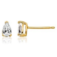 14K Solid Yellow Gold CZ Studs Pear Teardrop Solitaire Earrings