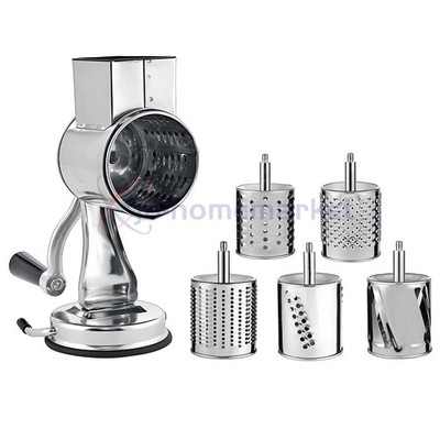 Stainless Steel Rotary Vegetable Cheese Grater Potato Slicer, 5-In-1 Countertop