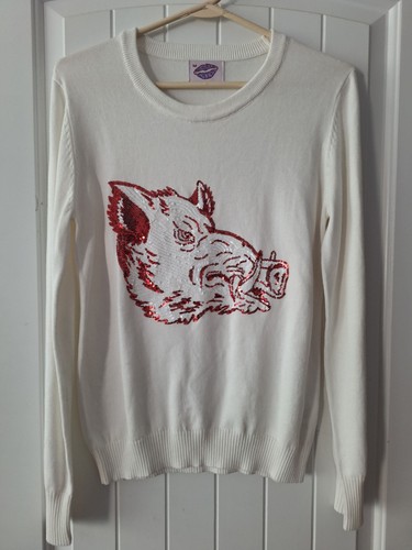 Sparkle City Mega Hog Sequin Sweater M White