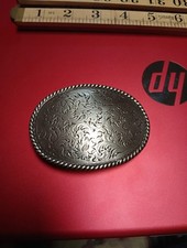 Oval Silver Tone Floral Scroll Etched Belt Buckle Western Style