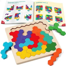 Coogam Wooden Tangram Puzzle, Color Shape Pattern Jigsaw Brain Teasers 3D... 