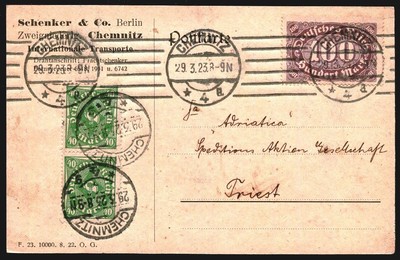 POSTCARD - GERMANY 1923 - BERLIN TRANSPORTER ACCOUNTING TO ADRIATICA TRIESTE /A2