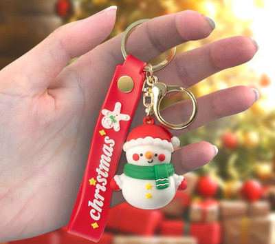 Christmas Keychain Snowman Silicone 3D Cartoon Xmas Key Chain Wristlet