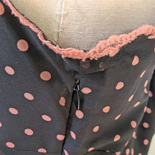 Vintage Eci Silk Dress 6 Black Pink Y2K 90S Polka Dot Coquette Feminine Lace - Picture 13 of 19