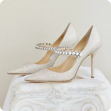 Jimmy Choo BAILY 100 Platinum Ice bridal Shoe With Pearl And Diamante Strap 
