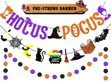 30pcs Hocus Pocus Halloween Decorations – Glitter Banner, Hanging Signs & Garlan