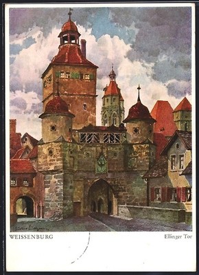 Postcard Weissenburg I. Bay., view to Ellinger Gate 1940 