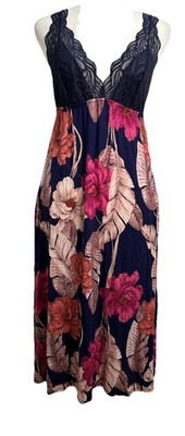Sofia Vergara Intimates Sleep Slip Dress Women M Blue Pink Floral Lace Coquette