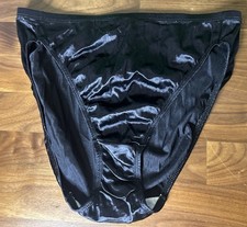 Vtg HANES SECOND SKIN stretch nylon MEGA HI CUT LEG SATIN panties sz 7 Black