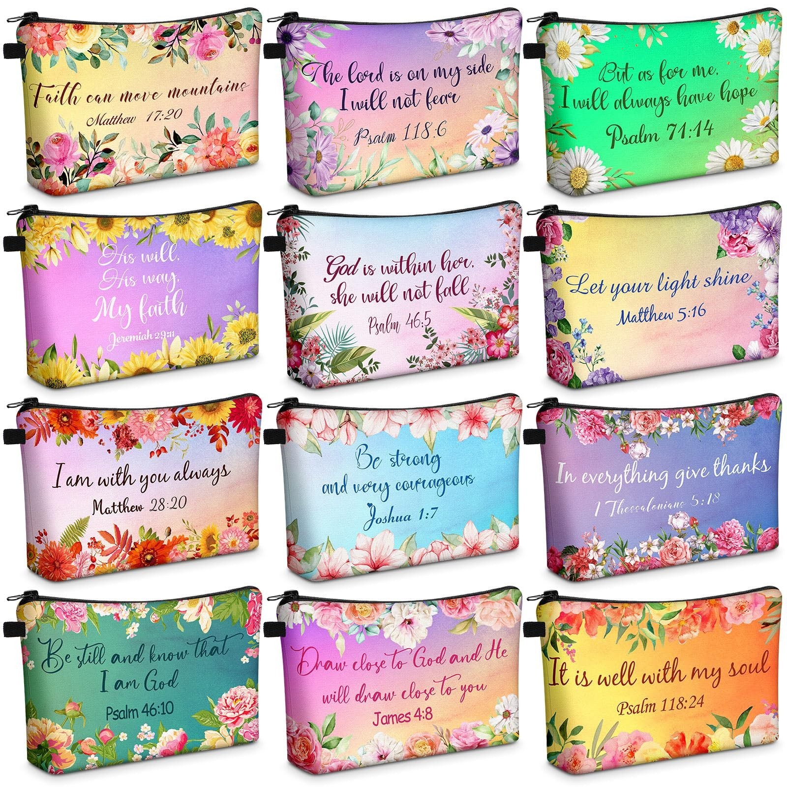 Chunful 12 Pcs Inspirational Christian Gifts Religious Makeup Bags Bulk for W...