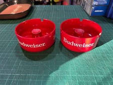Budweiser Red Plastic Ashtray Set of 2 with Central Spike Used
