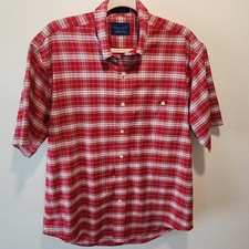 Vintage Towncraft Wrinkle Free Plaid Button Front Shirt Mens Large Red Navy
