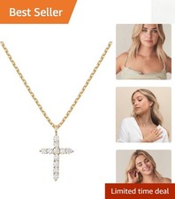 Elegant 14K Gold Plated Cubic Zirconia Cross Necklace for Women - Faith Pendant