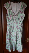 Lady Vintage London Fit & Flare Dress, Size 14, Mint Green, Blue Tits & Flowers