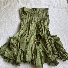 Vintage euro fairy Soprano Olive Green Crinkle Ruffle Midi Skirt Boho Fairycore
