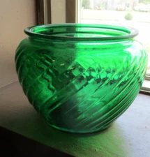 Vintage MCM Swirl Bowl Vase E. O. Brody CO. Emerald Green Glass Planter No. G107