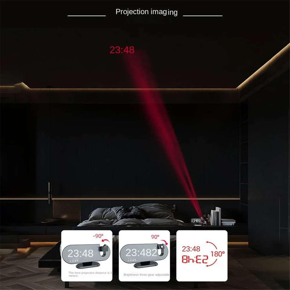 LED Digital Alarm Clock Bedroom Electric Alarm Clock with Projection