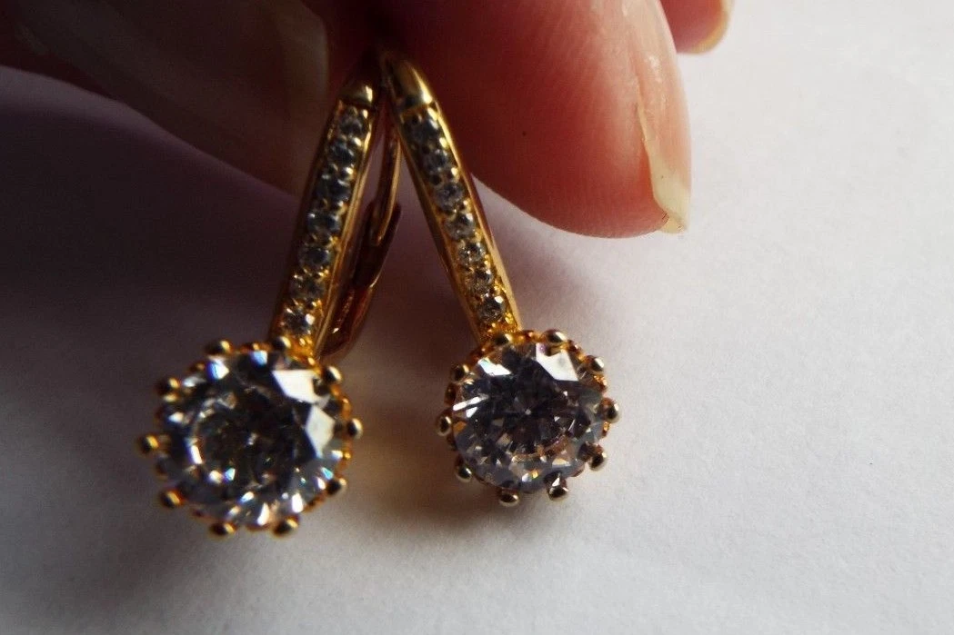 Diamonique 2ct tw Leverback Earrings Sterling Silver Plated Yellow Gold NEW