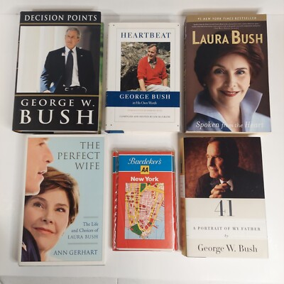 Lot of 6 - George Bush  Laura Books & 1983 New York Travel Guide Map Twin Towers