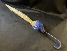 Vintage Clear Plastic Bubble Umbrella w/ Blue Trim and Blue Handle