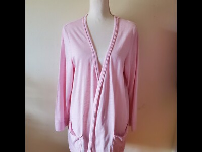Luv2 Lounge Women's Plus 1X Cotton Robe Open Front Long Sleeve Pink