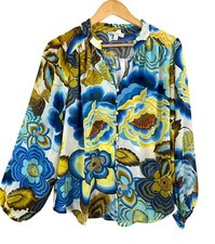 Fig Flower sheer balloon sleeve floral boho cottage core blouse 90s sz M