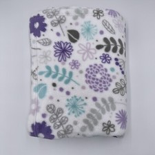 Little Miracles Plush Baby Blanket Gray Aqua Leaves Purple Flowers Costco 29x43"
