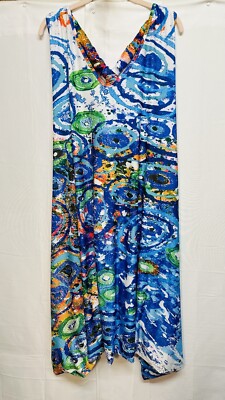 Lily By Firmiana Women s Blue/Multi Pockets Racerback Harem Style Romper Sz 4XL