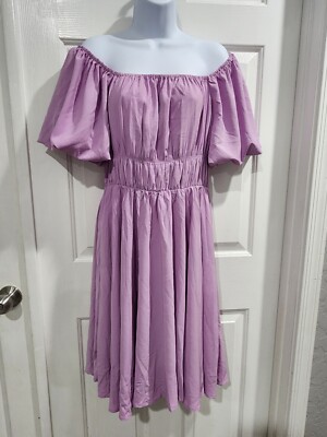 Boho Off Shoulder Puff Short Sleeve Ruffled Lavender A Line Dress Womens LARGE | eBay Boho Off Shoulder Puff Short Sleeve Ruffled Lavender A Line Dress Womens LARGE | eBay