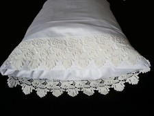 New White Embroidered Lace 100 Cotton PillowCase Standard Queen King S5