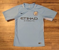 Nike Manchester City Etihad Airways 17 Mens SS Light Blue Soccer Jersey M Read 