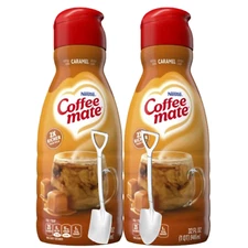 CoffeeMate Caramel Liquid Coffee Creamer 32 oz 2 packs w/ Shovel Spoons