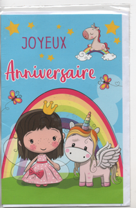 Carte Voeux Carte Double Joyeux Anniversaire Fee Licorne Etoiles 11 X 17 Cm Env Ebay
