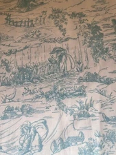Tiny Treasures Aqua Blue Toile Children Country Scenes 1 Yd Cotton