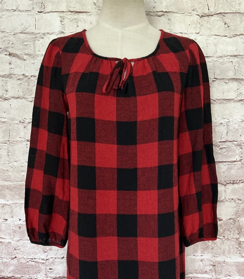 Vestido Madewell Shift vermelho preto búfalo xadrez manga longa pulôver túnica tamanho XXS - Imagem 2 de 4