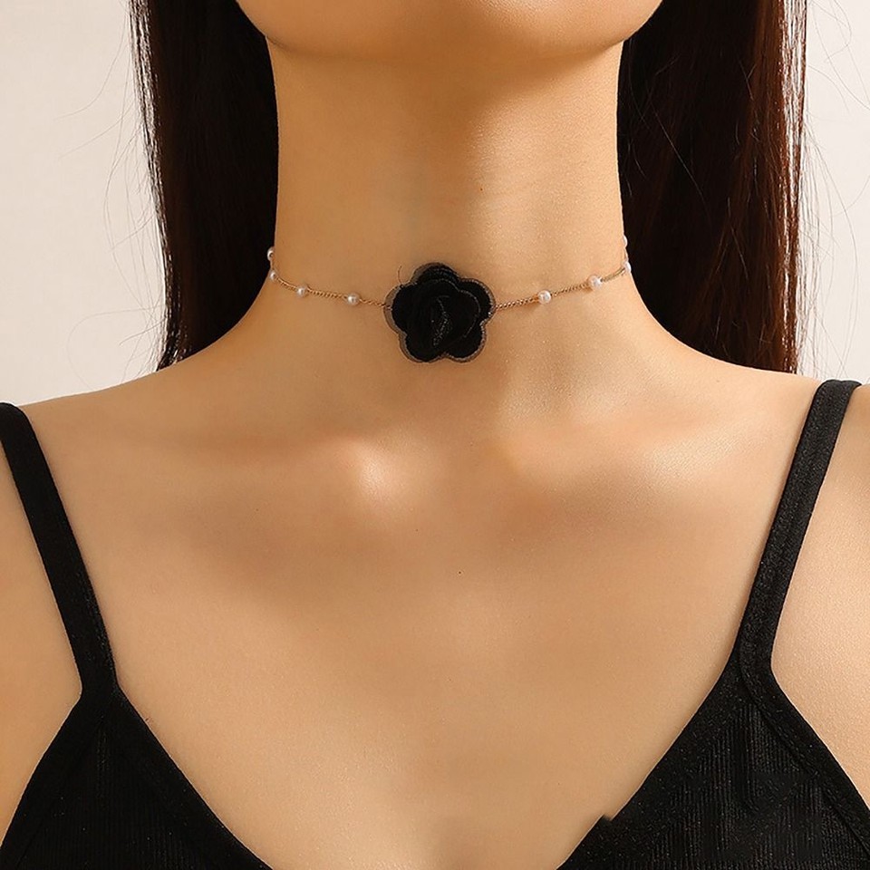 Neck Accessories Rose Flower Choker Pearls Collarbone Chain Women eBay