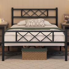 Twin 13 Inch Black Industrial Platform Metal Bed Frame with Headboard and Footbo
