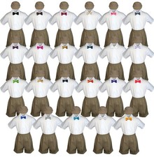 4pc Boy Baby Toddler TAUPE Formal Vest Shorts Set Choose 23 color Satin Bowtie