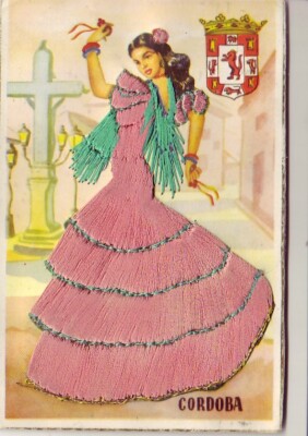 CPA PC CORDOBA ILLUSTREE BRODEE Tanzende TÄNZERIN FLAMENCO Stickkarte 1954