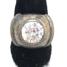 Vintage Thailand 925 Sterling Silver  Solitaire Cubic Zirconia Ring sz 8