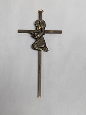 Vintage Religious Praying Girl Baptism Wall Metal Cross for Babies 6 inch