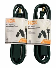NEW!! 2 PACK!! 6 ft Extension Cord-Indoor HDX- Green-16 Gauge-Two Prong-3 Plug