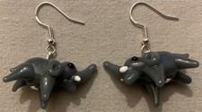 GRAY ELEPHANT GLASS BEAD EARRINGS with SS Ear Wires AFRICAN ASIAN TRUNK TUSK