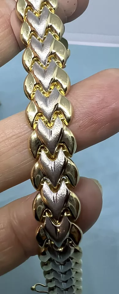 14k Gold Bracelet 7” Long Yellow & White Gold 13.2 Grams 11mm Wide Brush Center - Image 3 of 4